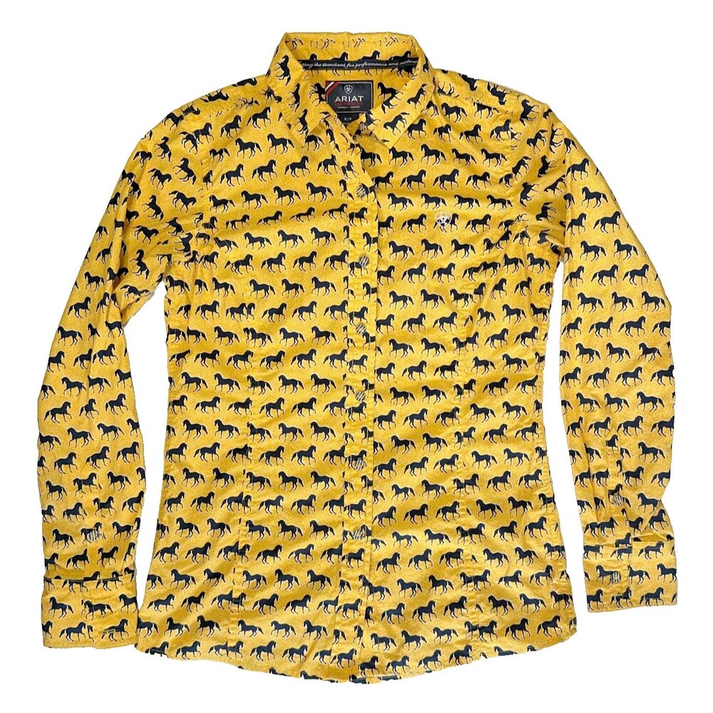 Ariat Women's Western Button Up Shirt Yellow Horse Print Size S Small